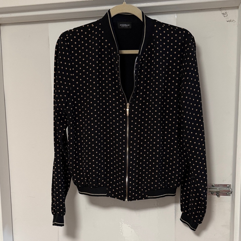 Motivi Black Bomber Jacket with Beige/Pinkish Dots